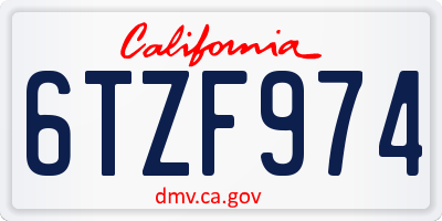 CA license plate 6TZF974
