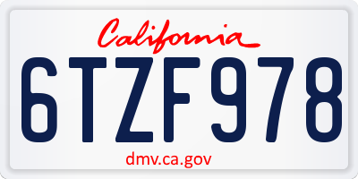 CA license plate 6TZF978