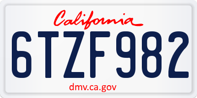 CA license plate 6TZF982