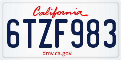 CA license plate 6TZF983