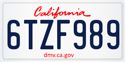 CA license plate 6TZF989