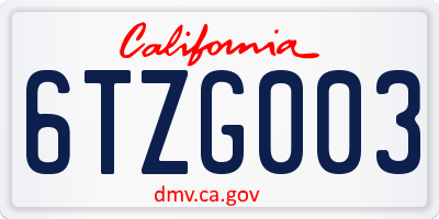 CA license plate 6TZG003