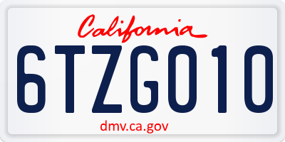 CA license plate 6TZG010
