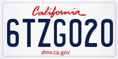 CA license plate 6TZG020