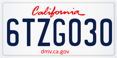 CA license plate 6TZG030