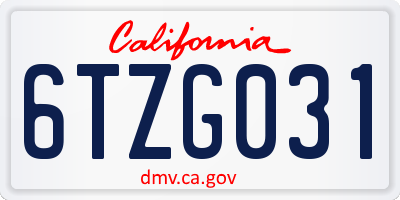 CA license plate 6TZG031