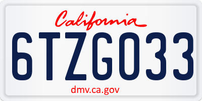 CA license plate 6TZG033