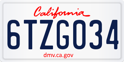CA license plate 6TZG034