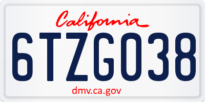 CA license plate 6TZG038