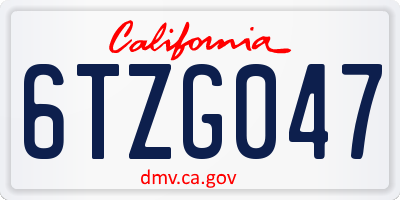 CA license plate 6TZG047