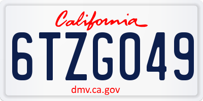 CA license plate 6TZG049