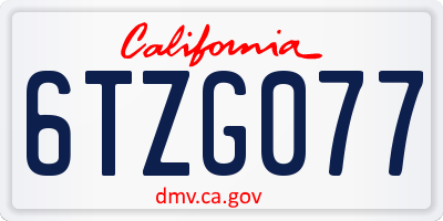 CA license plate 6TZG077