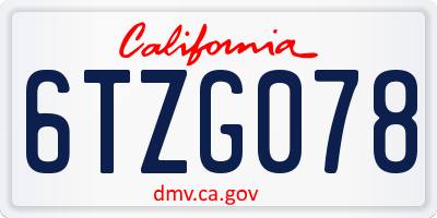 CA license plate 6TZG078