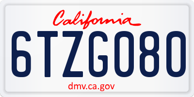 CA license plate 6TZG080