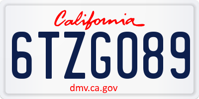 CA license plate 6TZG089