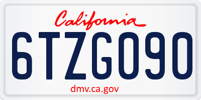 CA license plate 6TZG090