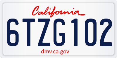 CA license plate 6TZG102