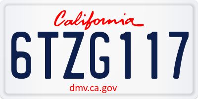 CA license plate 6TZG117