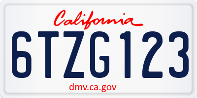 CA license plate 6TZG123