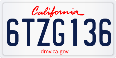 CA license plate 6TZG136