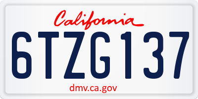 CA license plate 6TZG137