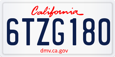 CA license plate 6TZG180