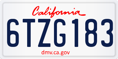 CA license plate 6TZG183