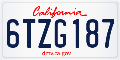 CA license plate 6TZG187