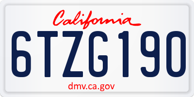 CA license plate 6TZG190