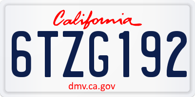 CA license plate 6TZG192