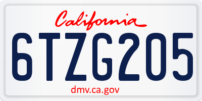 CA license plate 6TZG205