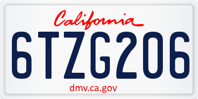 CA license plate 6TZG206