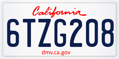 CA license plate 6TZG208