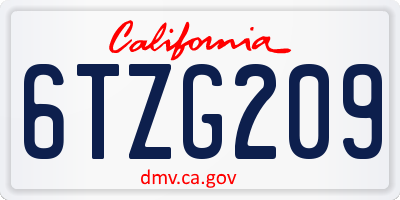 CA license plate 6TZG209