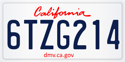 CA license plate 6TZG214