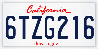 CA license plate 6TZG216