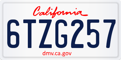 CA license plate 6TZG257
