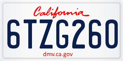 CA license plate 6TZG260