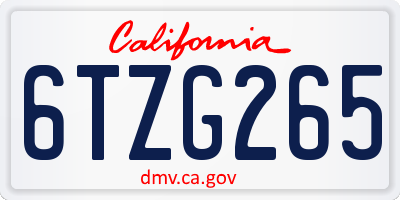 CA license plate 6TZG265