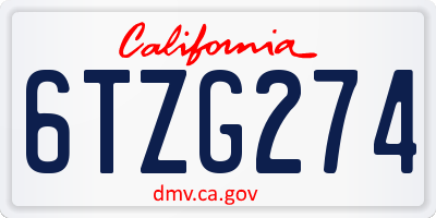 CA license plate 6TZG274