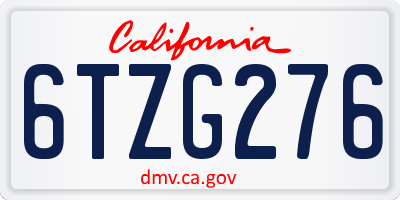 CA license plate 6TZG276