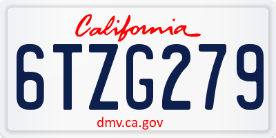 CA license plate 6TZG279