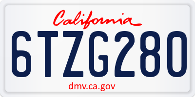 CA license plate 6TZG280