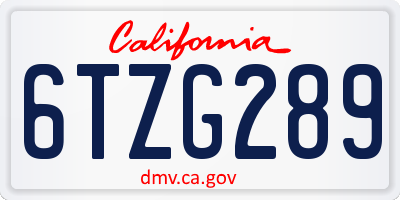CA license plate 6TZG289