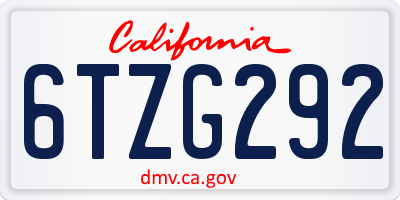 CA license plate 6TZG292