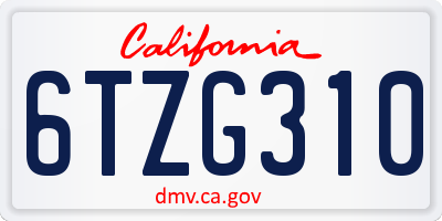 CA license plate 6TZG310