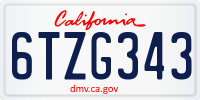 CA license plate 6TZG343
