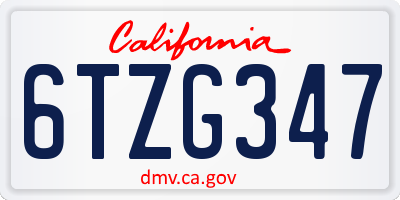CA license plate 6TZG347