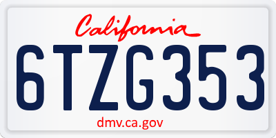 CA license plate 6TZG353