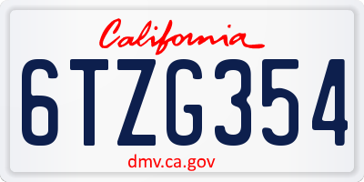 CA license plate 6TZG354